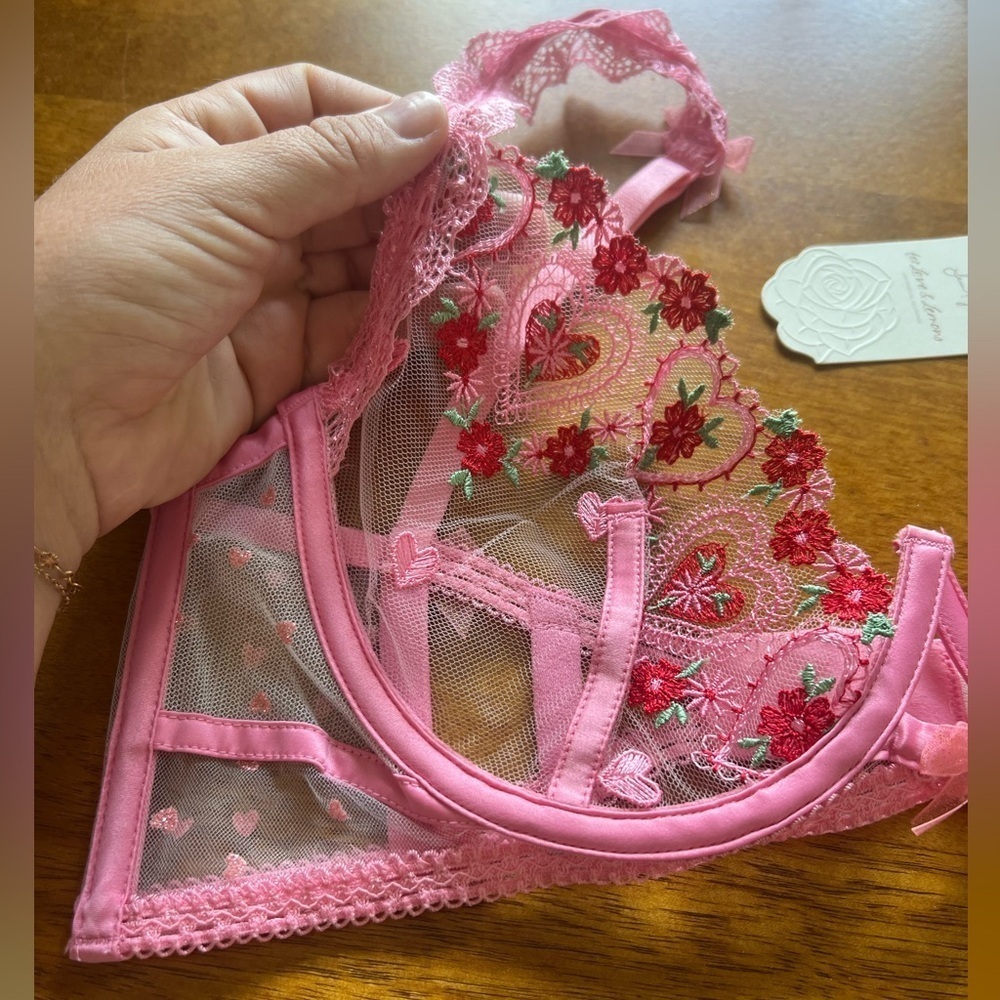 NWT For Love & Lemons Whimsical Garden Doily heart Bra - Pink - size 34C - Picture 6 of 10